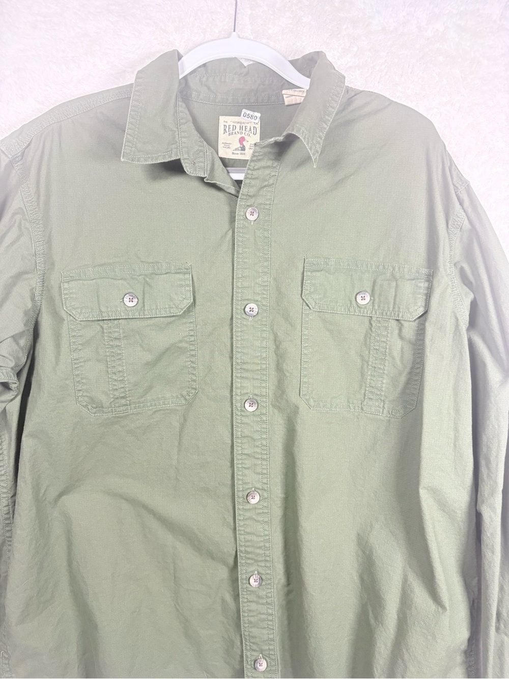 RedHead Olive Button-Up Men's Shirt - Long Sleeve Casual Workshirt XL 0580